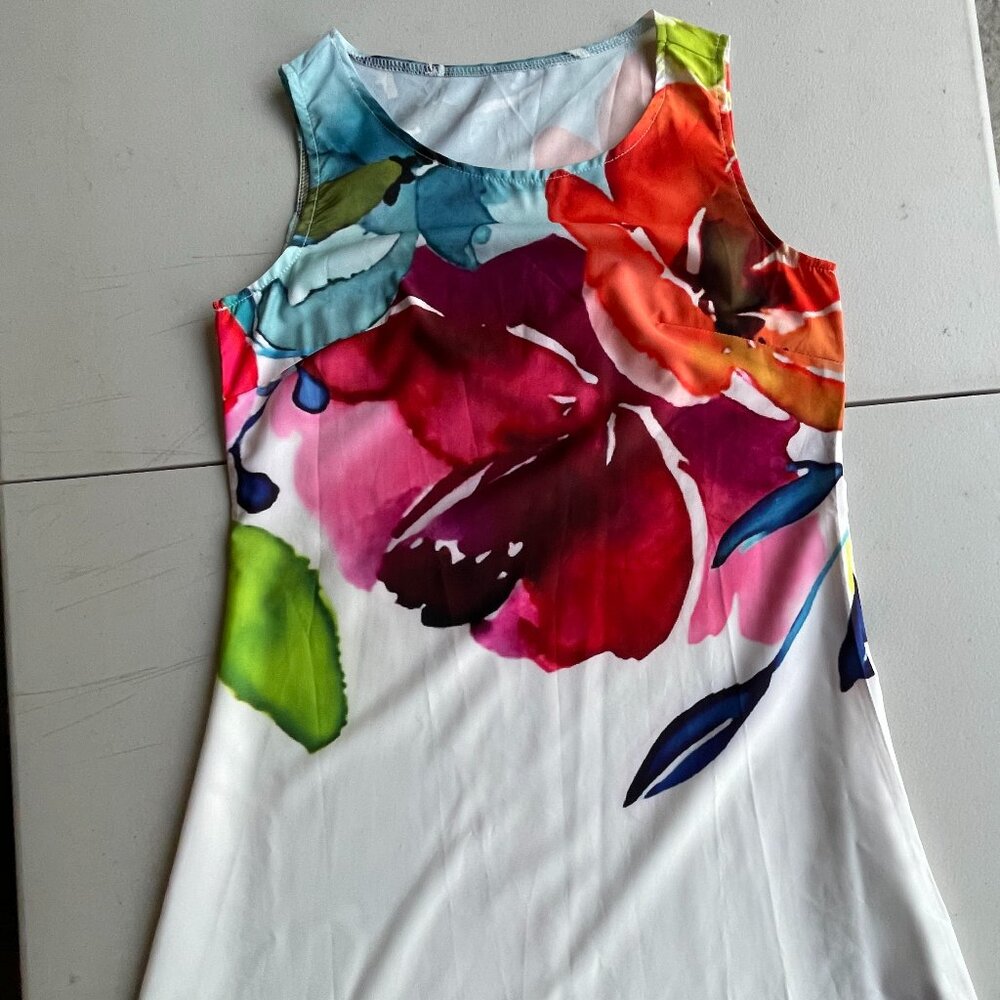 Watercolor Floral Maxi Dress Romantic Garden Party Summer Sleeveless M 53.5” - Picture 3 of 12